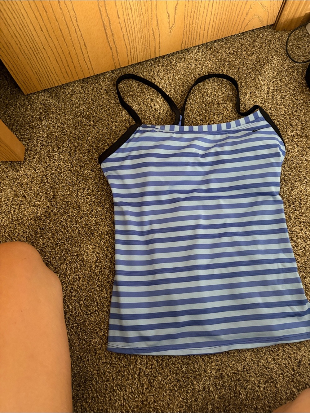 Nike Light Blue and Navy Striped Tank Top